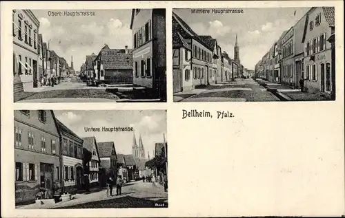 Ak Bellheim in der Pfalz, Obere, untere und mittlere Hauptstraße