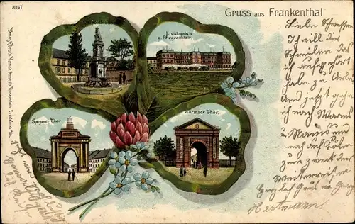 Kleeblatt Litho Frankenthal in der Pfalz, Kreiskrankenhaus, Pflegeanstalt, Speyerer Tor, Wormser Tor