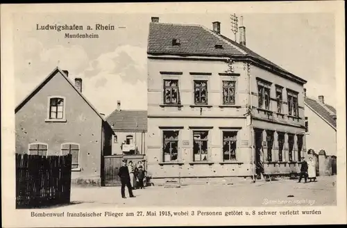 Ak Ludwigshafen am Rhein, Bombenwurf französischer Flieger 1915, Zerstörungen