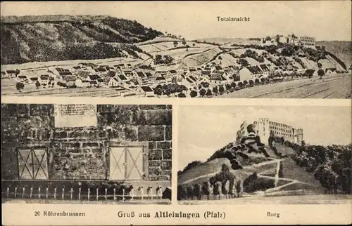 Ak Altleiningen in der Pfalz, Panorama, 20 Röhrenbrunnen, Burg