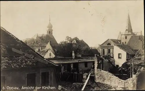 Foto Ak Oppau Ludwigshafen am Rhein, Explosion des Stickstoffwerkes 1921, Kirchen zwischen Ruinen