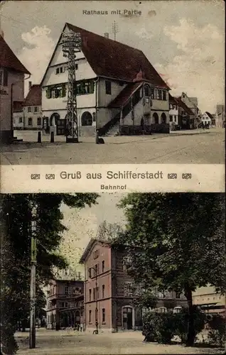 Ak Schifferstadt in der Pfalz, Rathaus, Bahnhof Straßenseite