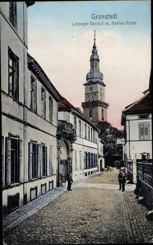 Ak Grünstadt in der Pfalz, Leininger Oberhof mit Martinskirche