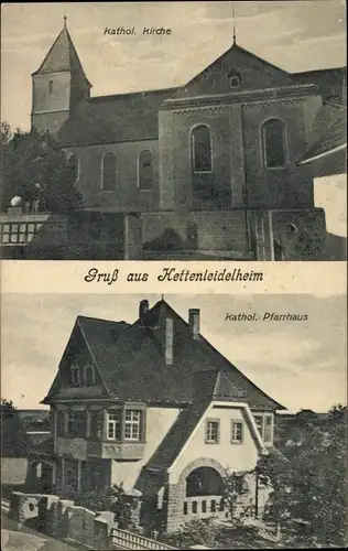 Ak Hettenleidelheim in der Pfalz, Kath. Kirche, Pfarrhaus
