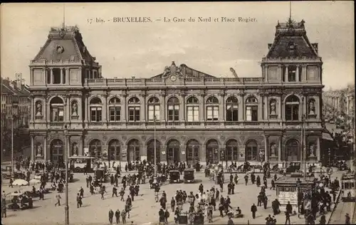 Ak Bruxelles Brüssel, La Gare du Nord et Place Rogier