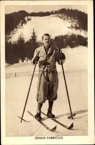 Ak Schriftsteller Johan Fabricius, Portrait auf Skiern