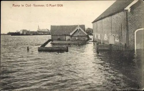 Ak Oud Vossemeer Zeeland Niederlande, überschwemmter Ort, 13. März 1906