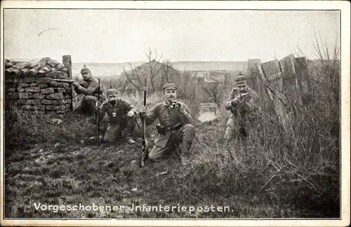 Ak Vorgeschobener Infanterieposten, Deutsche Soldaten in Uniformen, I WK