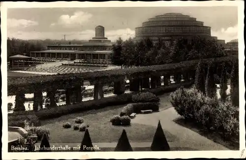 Ak Wrocław Breslau Schlesien, Jahrhunderthalle mit Pergola