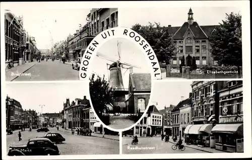 Ak Roosendaal Nordbrabant Niederlande, Brugstraat, St. Elisabethgesticht, Markt, Raadhuistraat