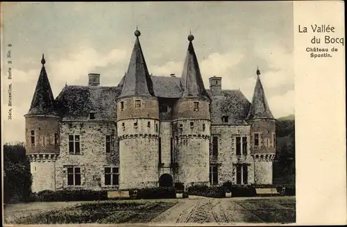 Ak Spontin Yvoir sur Meuse Wallonien Namur, Château de Spontin, La Vallée du Bocq