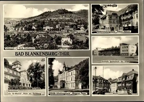 Ak Bad Blankenburg in Thüringen, Sportschule DTSB, Burg Greifenstein, Markt, FDGB Erholungsheim