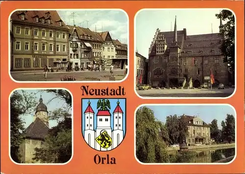 Ak Neustadt an der Orla, Markt, Rathaus, Schloß, Am Gamsenteich, Wappen