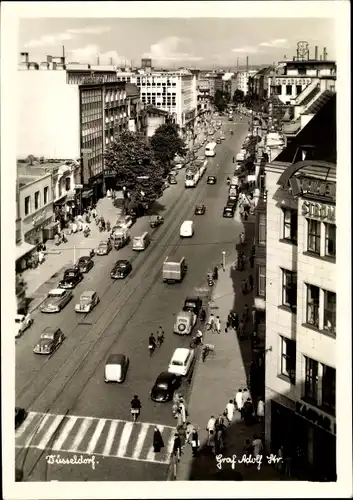 Foto Ak Düsseldorf am Rhein, Graf Adolf Straße, Straßenbahn