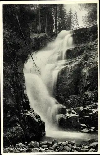 Ak Szklarska Poręba Schreiberhau Riesengebirge Schlesien, Zackelklamm, Zackelfall