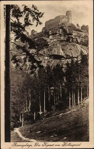 Ak Sobieszów Hermsdorf Kynast Riesengebirge Schlesien, Der Kynast vom Höllengrund gesehen