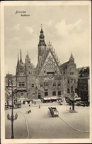 Ak Wrocław Breslau Schlesien, Blick auf das Rathaus