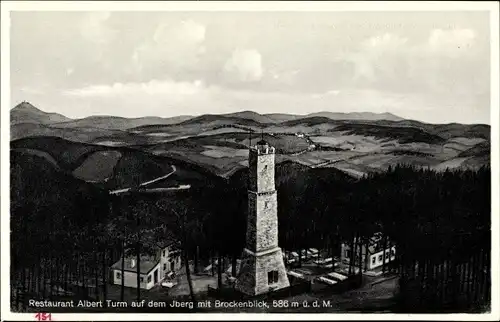 Ak Bad Grund im Harz, Restaurant Albert Turm, Iberg, Brockenblick