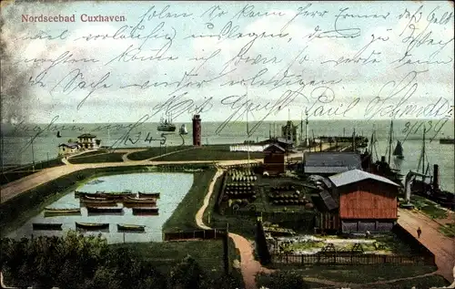 Ak Cuxhaven in Niedersachsen, Hafen, Leuchtturm