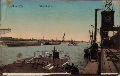 Ak Kehl am Rhein, Rheinhafen