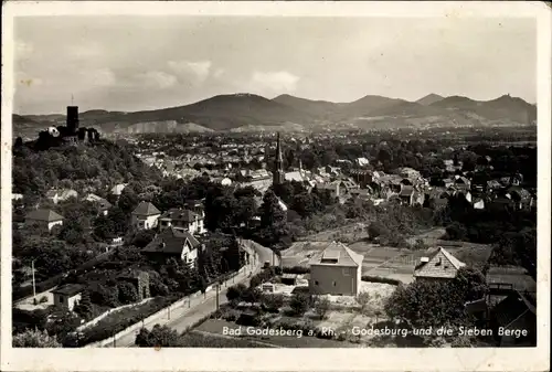 Ak Bad Godesberg Bonn am Rhein, Ort und die Sieben Berge, Godesburg