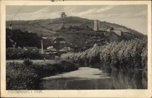 Ak Sachsenburg im Kyffhäuserkreis Thüringen, Panorama, Schlot, Burg, Wasser