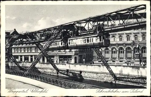 Ak Elberfeld Wuppertal, Schwebebahn am Island