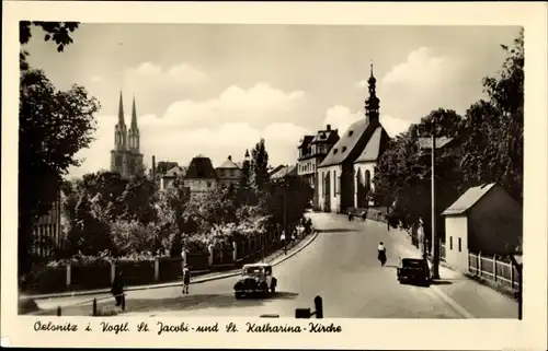 Ak Oelsnitz im Vogtland, St. Jacobi und St. Katharina-Kirche