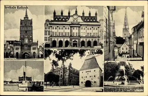 Ak Rostock in Mecklenburg, Rathaus, Kröpeliner Tor, Petrikirche, Ständehaus