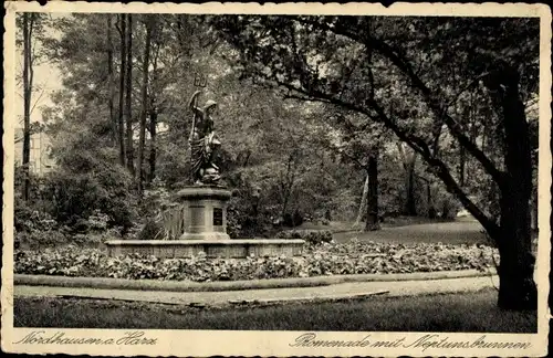 Ak Nordhausen am Harz, Promenade mit Neptunsbrunnen