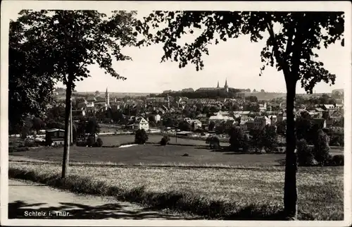 Ak Schleiz im Vogtland Thüringen, Landwegpartie mit Panoramablick zum Ort
