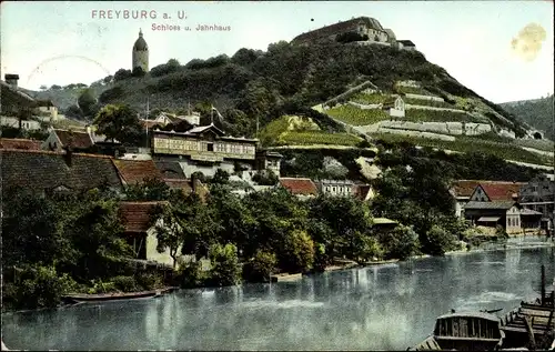 Ak Freyburg an der Unstrut, Blick auf Schloss und Jahnhaus