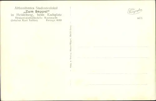 Ak Heidelberg am Neckar, Zum Seppel, Studentenlokal beim Karlsplatz, Innenansicht
