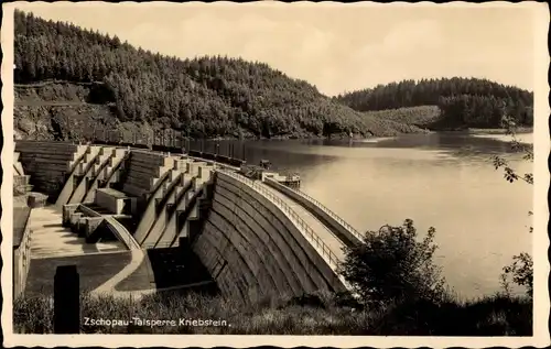 Ak Kriebstein Mittelsachsen, Zschopau Talsperre, Blick auf die Staumauer