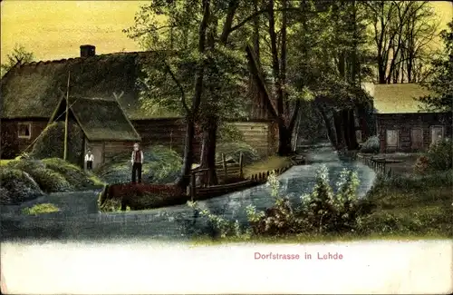 Ak Lehde Lübbenau im Spreewald, Dorfstraße, Häuser am Wasser
