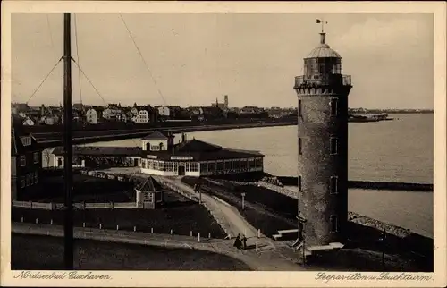 Ak Cuxhaven, Blick auf den Seepavillon mit Leuchtturm