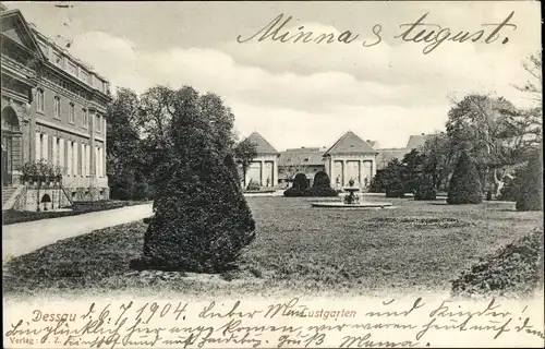 Ak Dessau in Sachsen Anhalt, Lustgarten, Springbrunnen