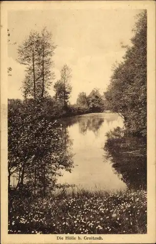 Ak Groitzsch in Sachsen, Die Hölle, Uferpartie am See