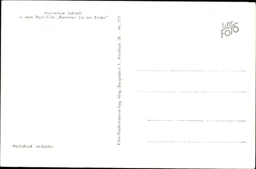 Ak Schauspielerin Hannelore Schroth, Autogramm, Portrait