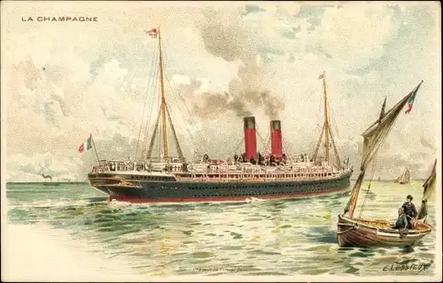 Künstler Litho Lessieux, Paquebot La Champagne, CGT, Boot