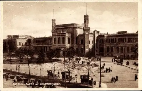 Ak Wrocław Breslau Schlesien, Partie am Hauptbahnhof