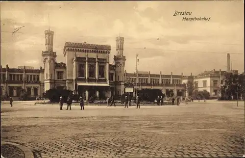 Ak Wrocław Breslau Schlesien, Hauptbahnhof, Straßenseite