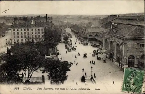 Ak Lyon Rhône, La Gare de Perrache, Hotel Terminus