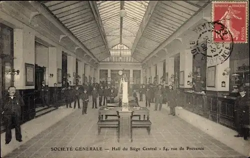 Ak Paris, Société Générale, Rue de Provence, Hall du Siege Central