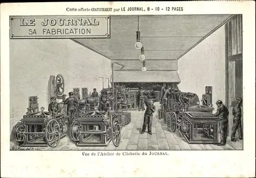 Ak Paris, Le Journal, se Fabrication, vue de l'Atelier de Clicherie