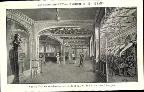 Ak Paris, Atelier des Linotypes, Hall du rez de chaussee du Journal