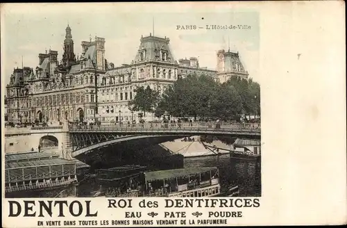 Ak Paris IV, L'Hotel de Ville, Dentol, Roi des Dentifrices, Reklame