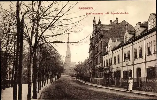 Ak Freiberg in Sachsen, Hornstraße mit Jakobikirche