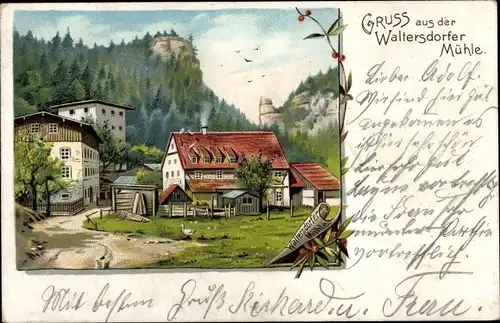 Litho Porschdorf Bad Schandau an der Elbe, Waltersdorfer Mühle