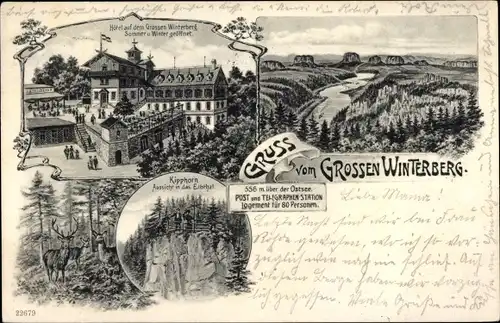 Litho Ostrau Bad Schandau Sächsische Schweiz, Großer Winterberg, Hotel, Kipphorn